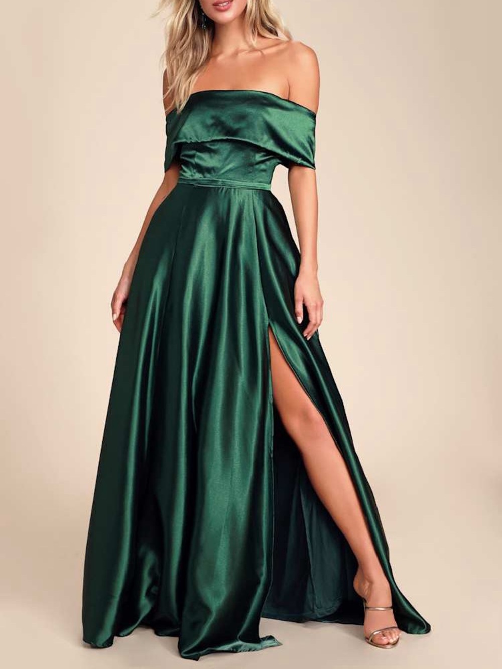 NWT LULU'S greatest hits forest green satin off shoulder ball gown L - Picture 14 of 14